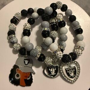 NFL Raiders Black, Silver, and White Bracelet Set